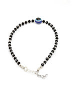 Oxidised German Silver-Plated Black & Blue Evil Eye Beaded Handcrafted Anklet