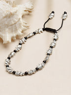 Black Beaded Silver-Plated Charm Oxidized German Silver Thread Anklet