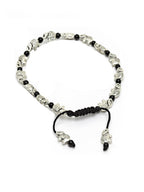 Black Beaded Silver-Plated Charm Oxidized German Silver Thread Anklet