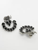 German Silver Oxidized Stone Studded Drop Elephant Earrings