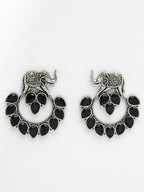 German Silver Oxidized Stone Studded Drop Elephant Earrings