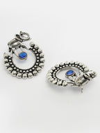 German Silver Oxidized Stone Studded Drop Elephant Earrings
