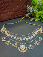 Gold-Plated Kundan Studded Pearls Beaded Layered Choker Necklace