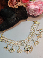 Gold-Plated Kundan Studded Pearls Beaded Layered Choker Necklace