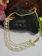 Gold-Plated Kundan Studded Pearls Beaded Layered Choker Necklace