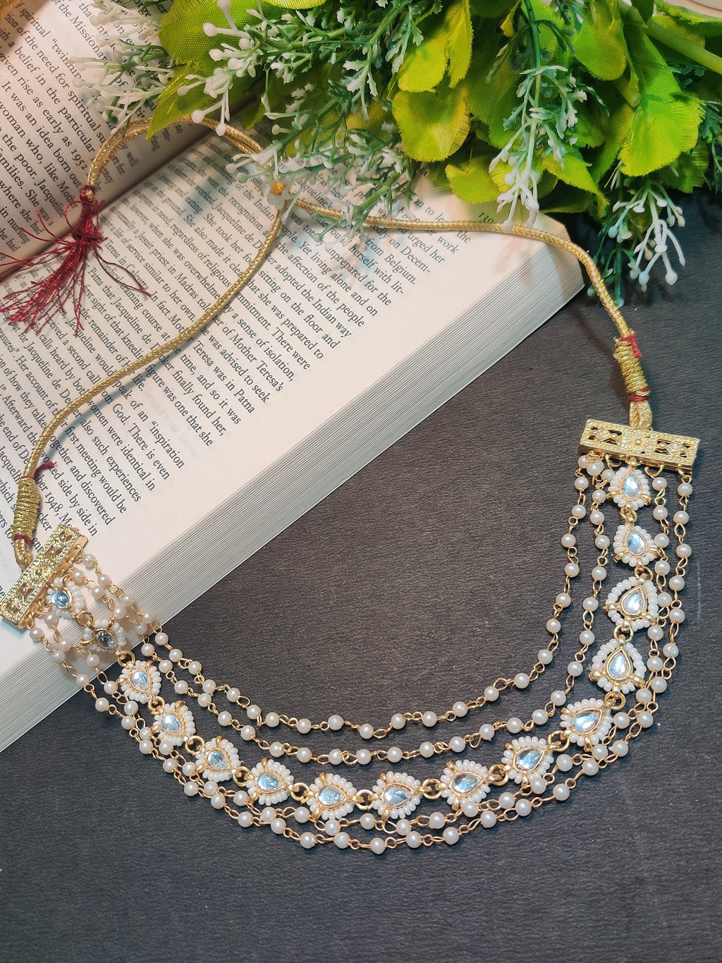 Gold-Plated Kundan Studded Pearls Beaded Layered Choker Necklace