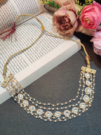 Gold-Plated Kundan Studded Pearls Beaded Layered Choker Necklace