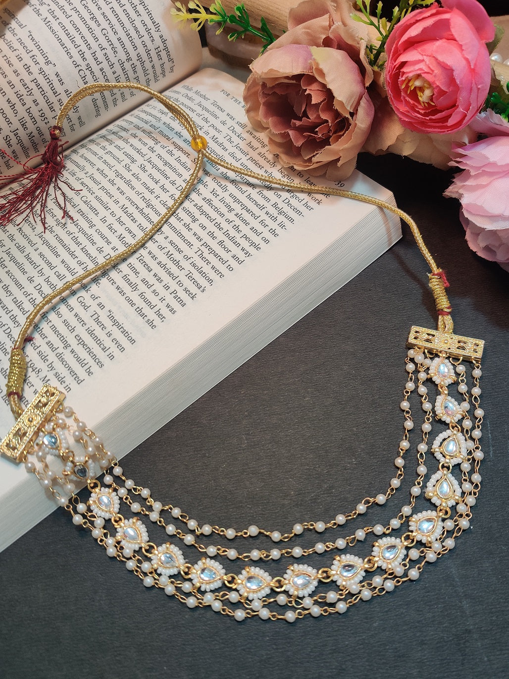 Gold-Plated Kundan Studded Pearls Beaded Layered Choker Necklace