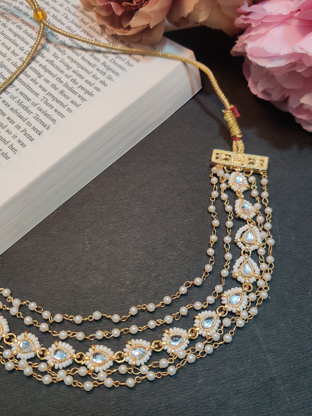 Gold-Plated Kundan Studded Pearls Beaded Layered Choker Necklace