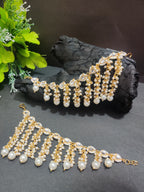Gold-Plated Pearls Studded Layered Ear Chain With Pearl Drops Earrings