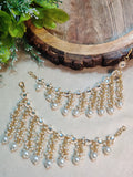Gold-Plated Pearls Studded Layered Ear Chain With Pearl Drops Earrings