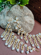 Gold-Plated Pearls Studded Layered Ear Chain With Pearl Drops Earrings