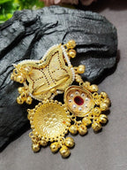 Gold-Plated Kundan Butterfly Adjustable Ghungroo Finger Ring – Red