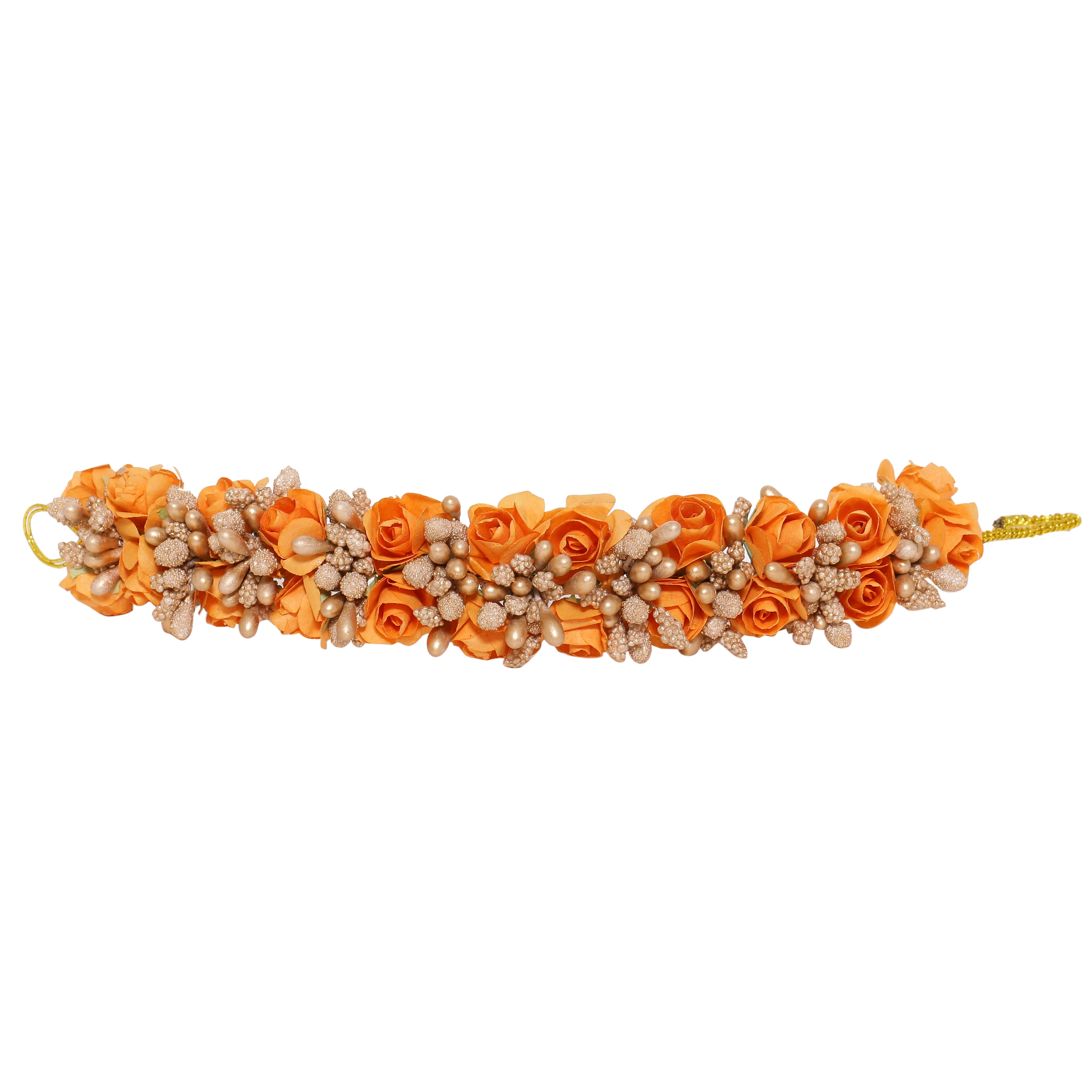 Women Pink & Gold Embellished Hair Accessory Flower Gajra