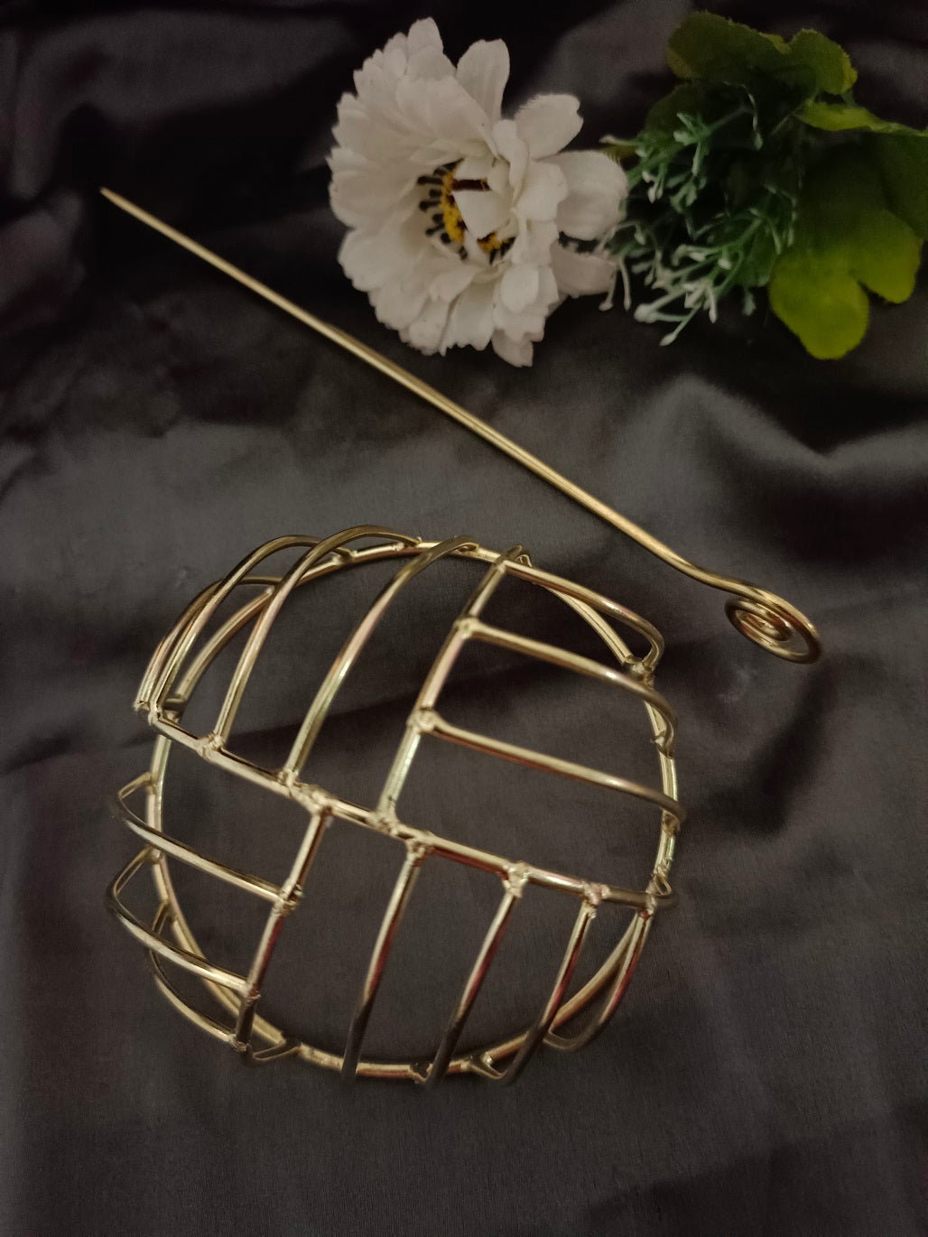 Sanjog Gold Tone Hair Bun Cage with Hair Stick