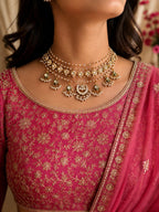 Gold-Plated Kundan Studded Pearls Beaded Layered Choker Necklace