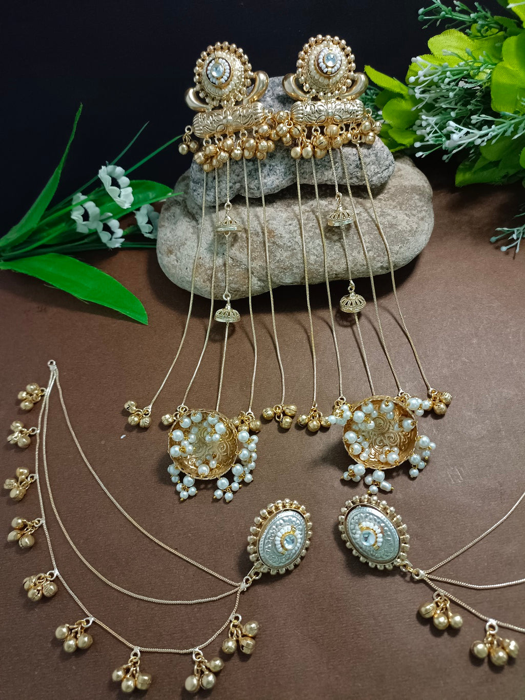 Gold-Toned Brass Plated Traditional Kashmiri Style Jhumka Ghungaroo Drop Earrings