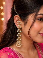 Gold Plated Kundan Studded Chandbali Earrings and Maang Tiika Jewellery Set