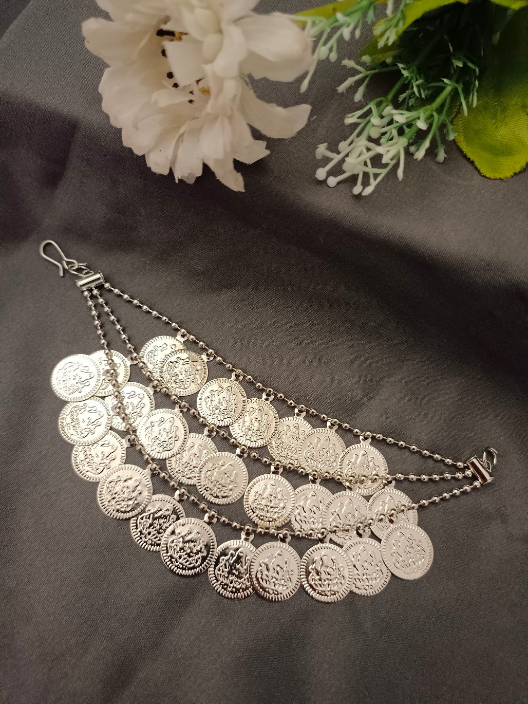 Sanjog Oxidized Silver Coin Dangler Earchains