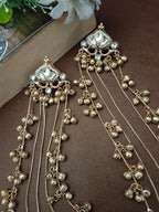 Pachi Kundan & Ghungaroo Studded Teardrop Shaped Kashmiri Drop Earrings
