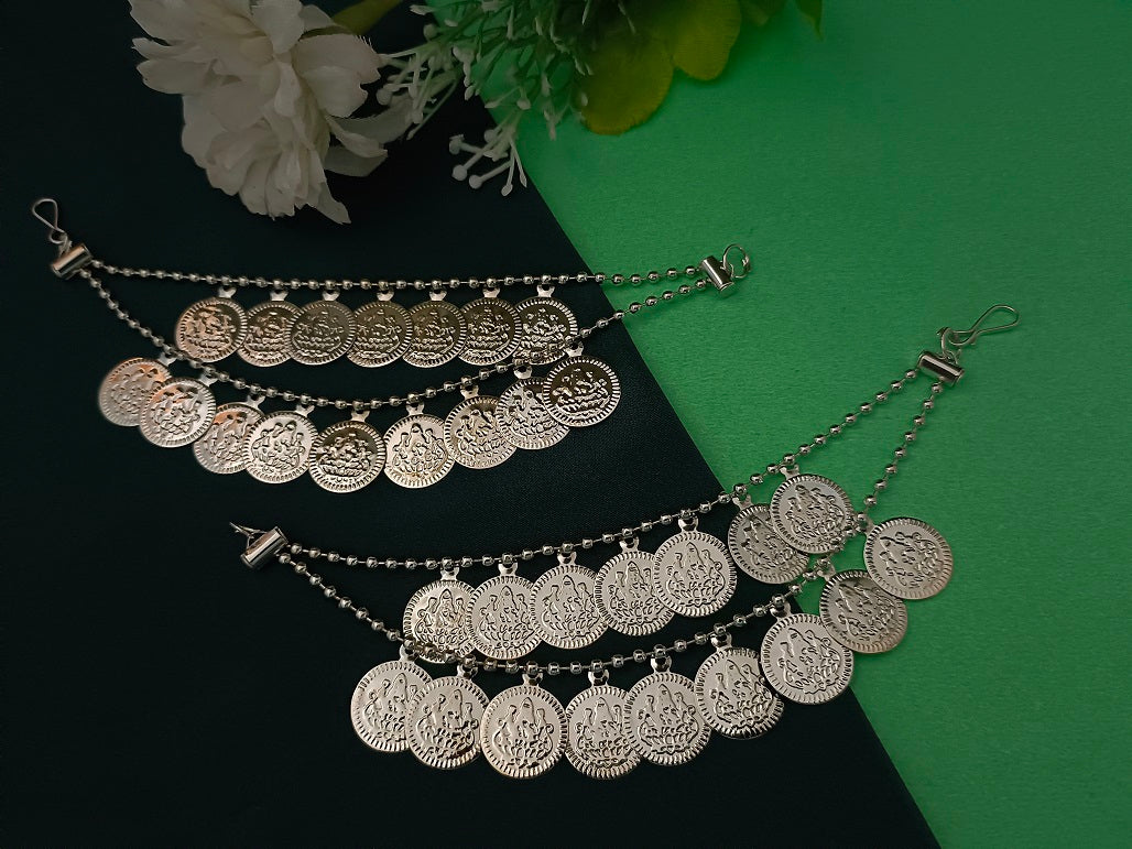 Sanjog Oxidized Silver Coin Dangler Earchains