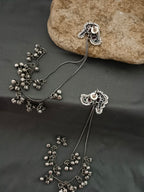 Brass-Plated Stones Studded & Ghungroo Beaded Oxidised Kashmiri Drop Earrings