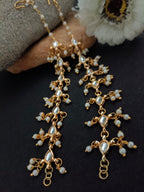 Gold-Plated Kundan Studded And Artificial Beaded Pearl Sahara Ear Chains Earrings
