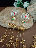 Brass Plated Pachi Kundan & Ghungaroo Studded Kashmiri Drop Earrings