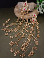 Gold Plated Pachi Kundan & Ghungaroo Studded Peacock Shaped Kashmiri Drop Earrings