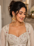 Gold-Plated Ganesh Kashmiri Jhumka Earrings with Pearl Droplets
