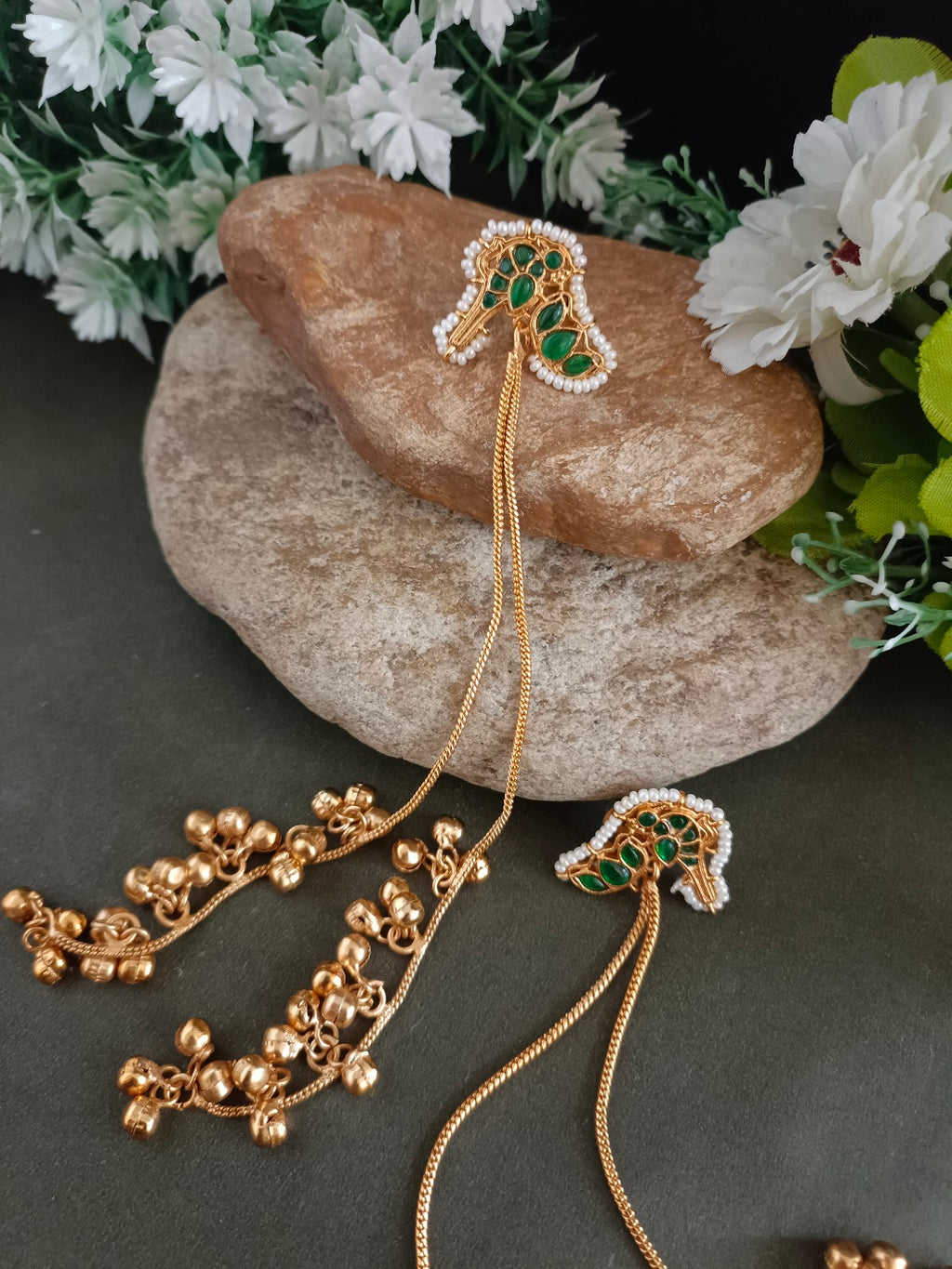 Sanjog Gold-Plated Kundan Studded & Ghungroo Beaded Tasselled Peacock Drop Earrings