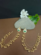 Brass Plated Pachi Kundan & Ghungaroo Studded Kashmiri Ear Cuff Earrings