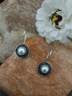 Sanjog Oxidized Silver Earring Set with Teal Stone Studs and Pearl Drops