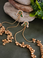 Sanjog Gold-Plated Kundan Studded & Ghungroo Beaded Tasselled Peacock Drop Earrings