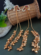 Gold-Plated Kundan Studded & Ghungroo Beaded Tasselled Peacock Drop Meenakari Earrings