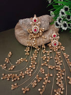 Gold Plated Pachi Kundan & Ghungaroo Studded Peacock Shaped Kashmiri Drop Earrings