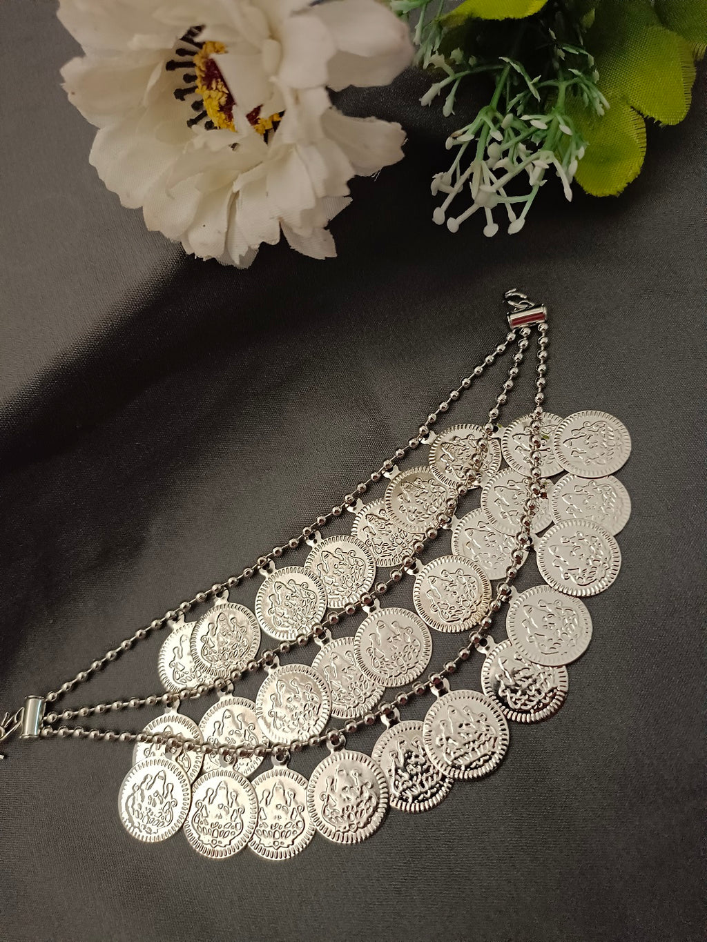 Sanjog Oxidized Silver Coin Dangler Earchains