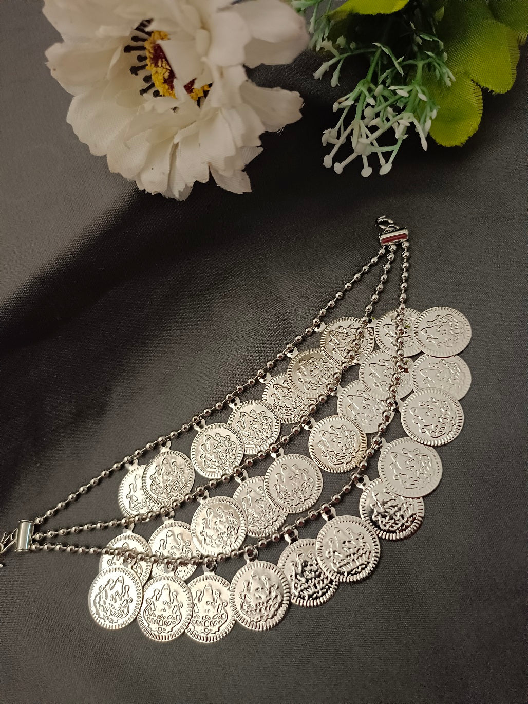 Sanjog Oxidized Silver Coin Dangler Earchains