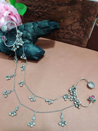 Silver-Plated Multicolour Floral Ear Cuff Earrings with Hair Chain