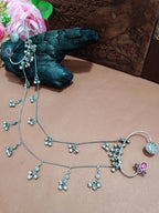 Silver-Plated Pink Floral Ear Cuff Earrings with Hair Chain