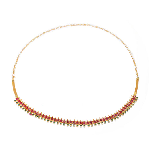Gold-Plated Pink & Green Stone-Studded Waist Chain Kamarbandh