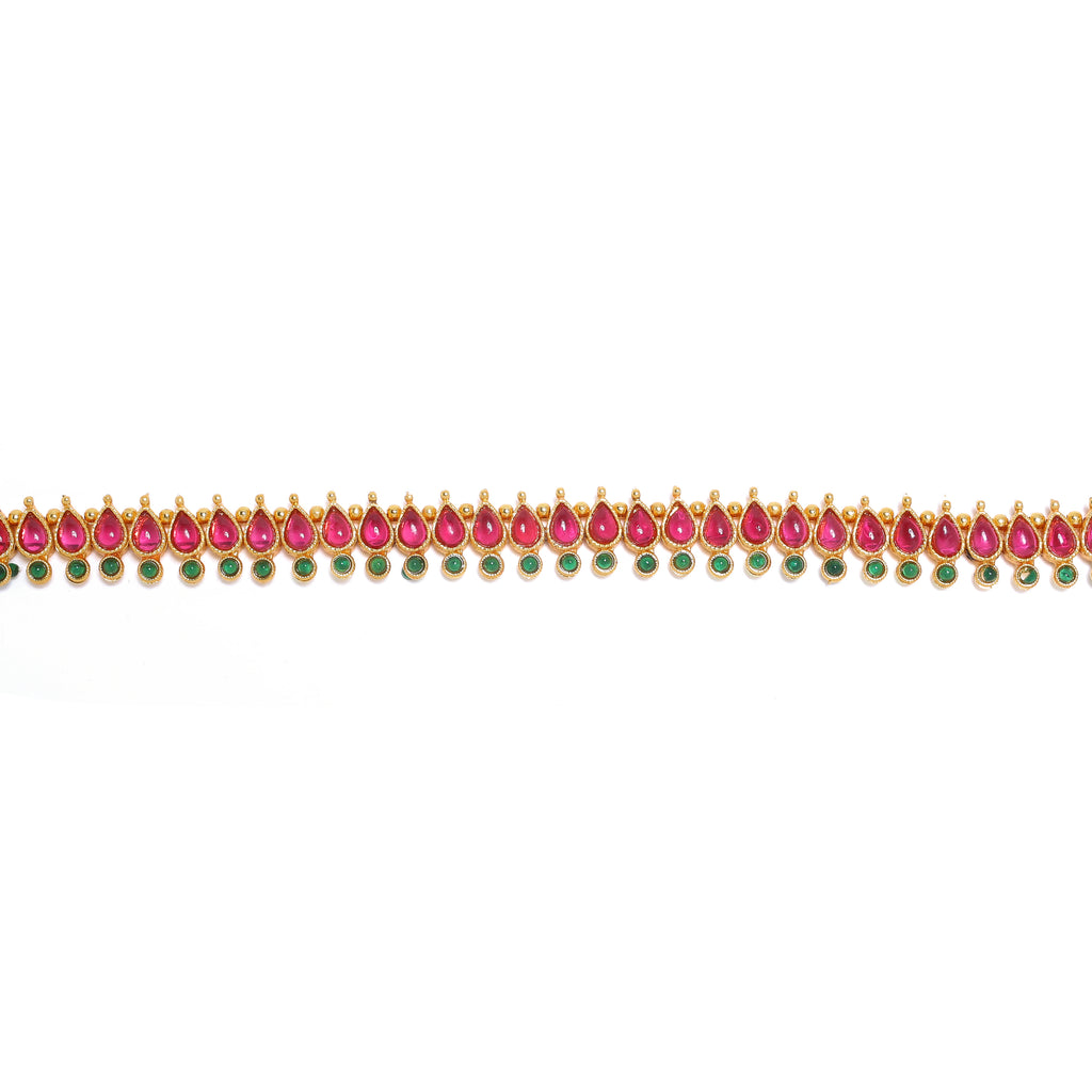 Gold-Plated Pink & Green Stone-Studded Waist Chain Kamarbandh