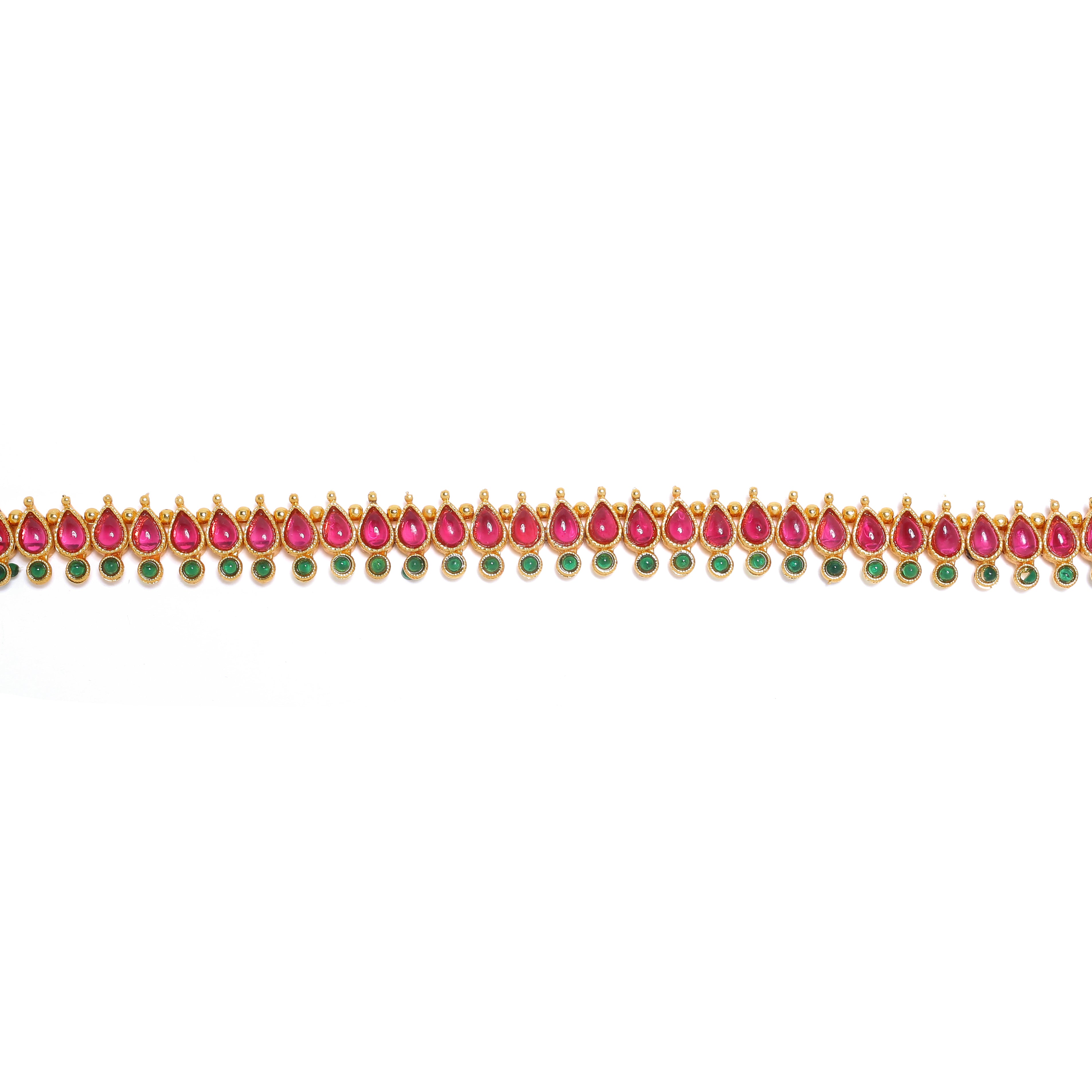 Gold-Plated Pink & Green Stone-Studded Waist Chain Kamarbandh
