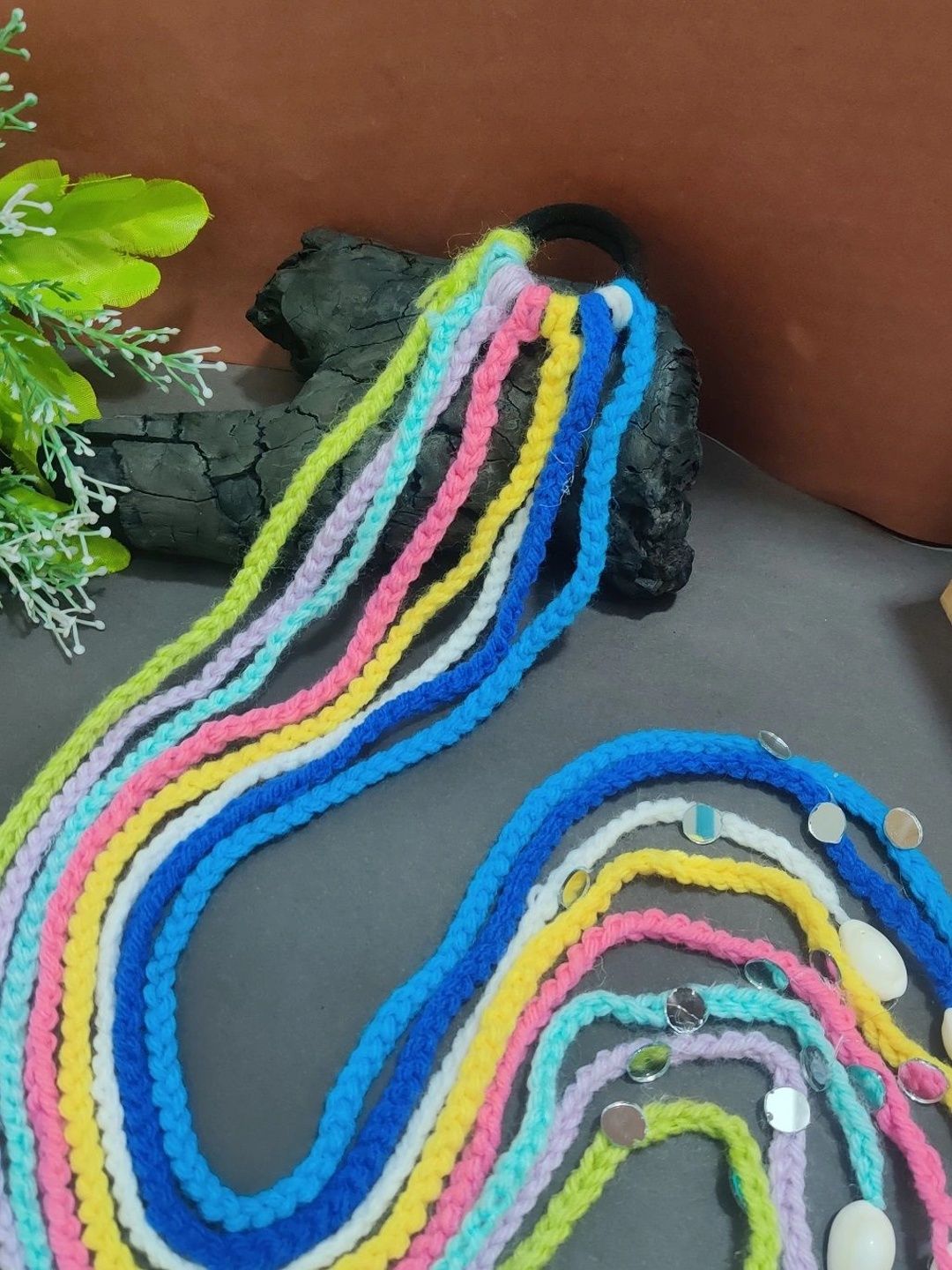 Handmade Crochet Choti Paranda Boho Hair Strings – Pastel Blue
