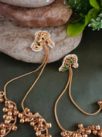 Sanjog Gold-Plated Kundan Studded & Ghungroo Beaded Tasselled Peacock Drop Earrings