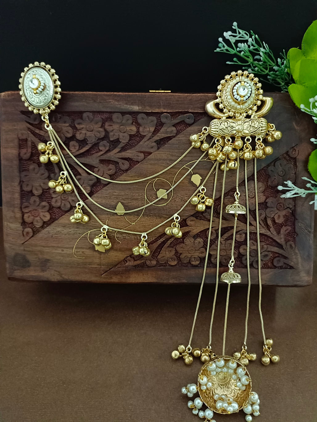 Gold-Toned Brass Plated Traditional Kashmiri Style Jhumka Ghungaroo Drop Earrings