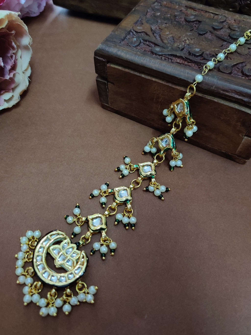 Gold Plated Kundan Studded  Chadbali Maang Tikka For Women Girls