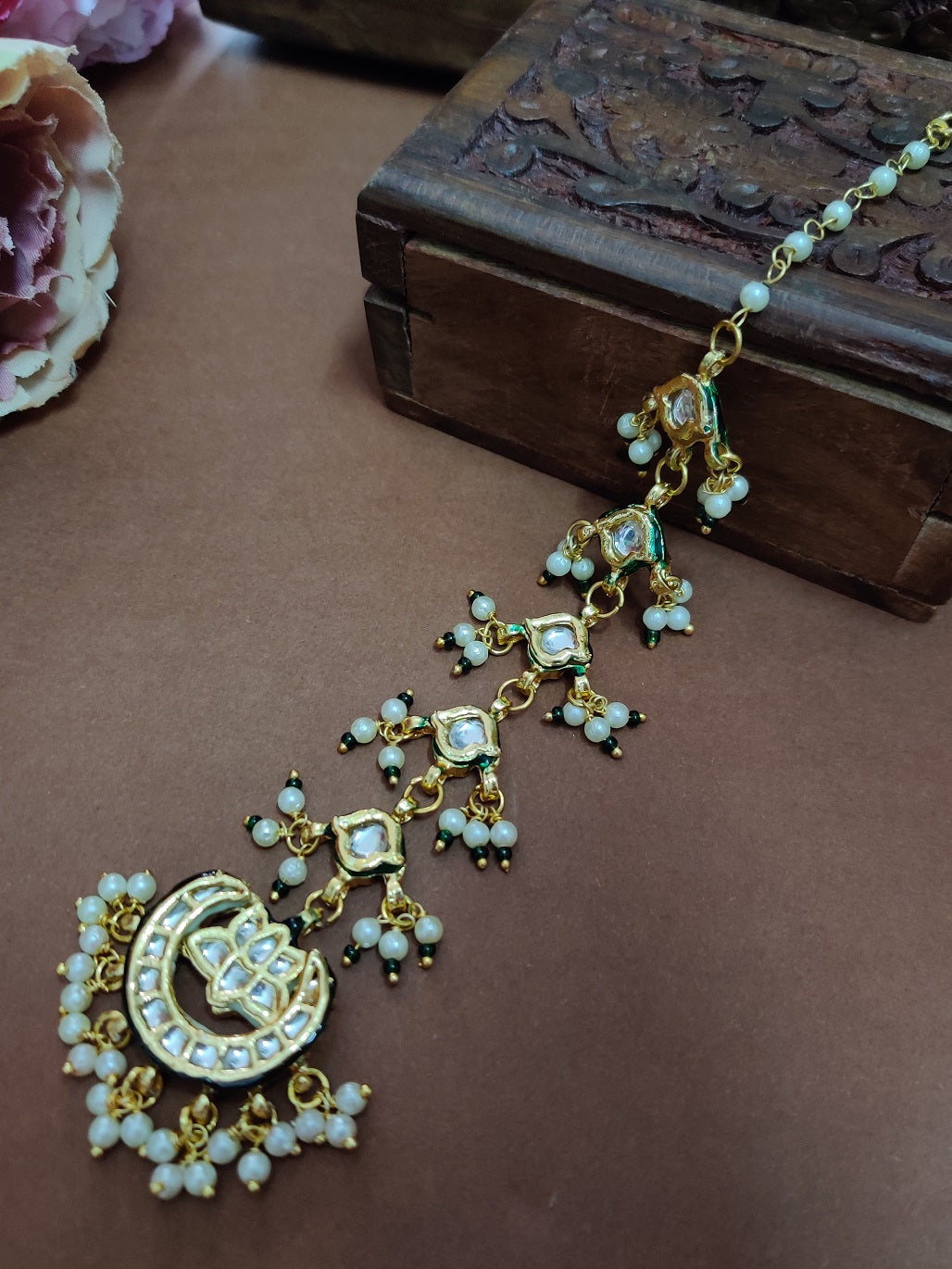 Gold Plated Kundan Studded  Chadbali Maang Tikka For Women Girls