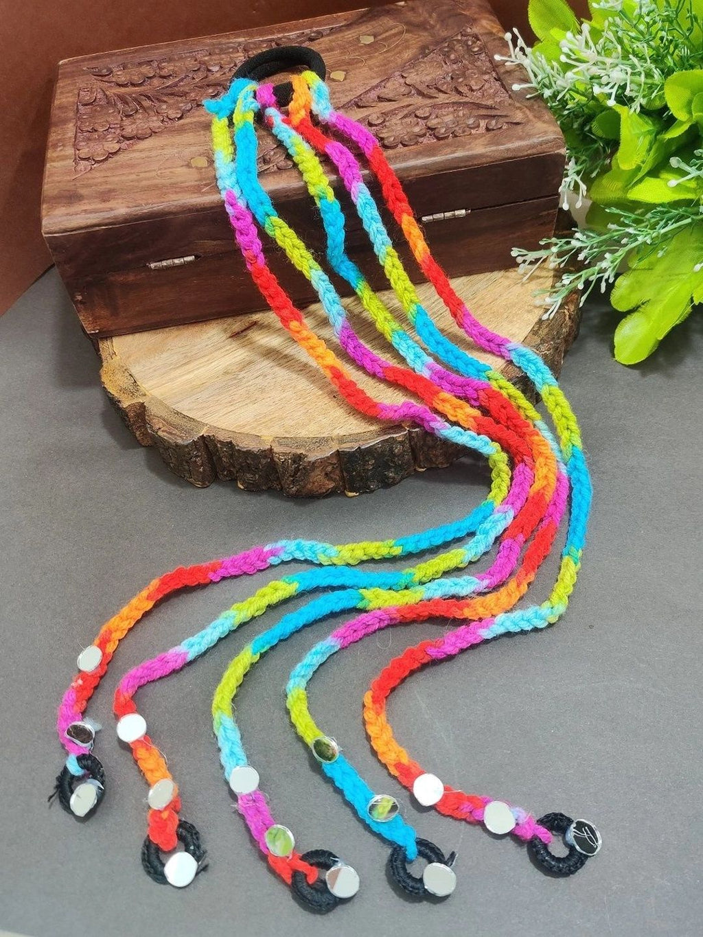 Handmade Crochet Choti Paranda Boho Hair Strings – Rainbow Pink