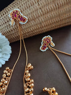Gold-Plated Kundan Studded & Ghungroo Beaded Tasselled Peacock Kashmiri Drop Earrings